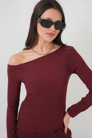 6708 Düşük Omuz Alt Üst Takım - Bordo