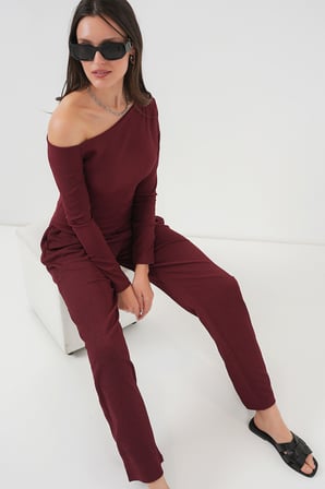 6708 Düşük Omuz Alt Üst Takım - Bordo