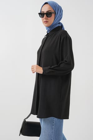 Kadın Uzun Gömlek Tunik 5945 - Siyah