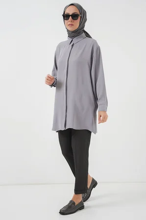 Kadın Uzun Gömlek Tunik 5945 - Gri