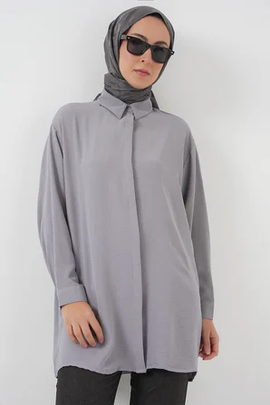 Kadın Uzun Gömlek Tunik 5945 - Gri