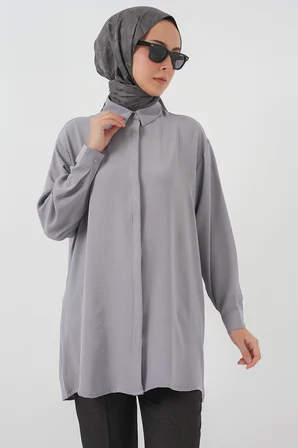 Kadın Uzun Gömlek Tunik 5945 - Gri