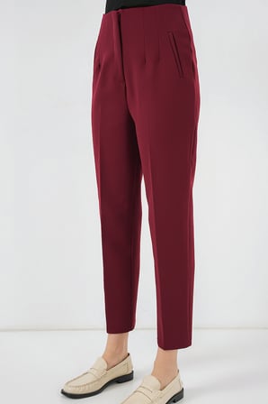 6650 Yüksek Bel Kumaş Pantolon - Bordo