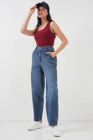Kadın Baggy Kot Pantolon 6700 - Lacivert