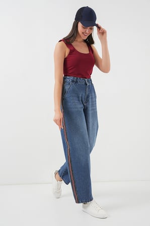 Kadın Baggy Kot Pantolon 6700 - Lacivert