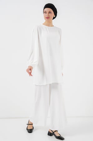 Ayrobin Tunik Pantolon Alt Üst Takım 6712 - Beyaz