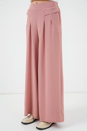 Kadın Geniş Paça Pileli Pantolon 6718 - Gül Kurusu