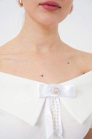 Kurdele Detaylı Örme Bluz 949 - Beyaz