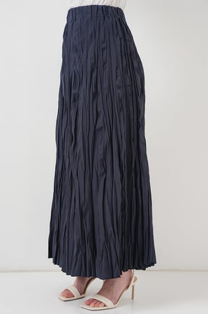Kadın Uzun Kırışık Etek 8042 - Lacivert