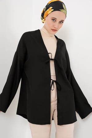 Keten Tesettür Kimono 5968 - Siyah