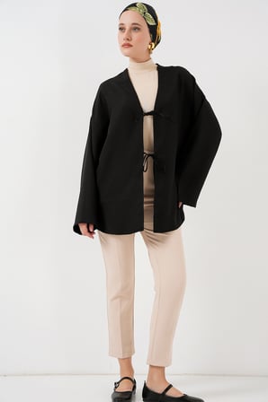 Keten Tesettür Kimono 5968 - Siyah