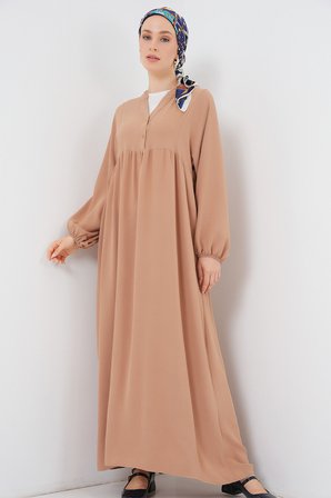 Kadın Uzun Tesettür Elbise 2525 - Bisküvi