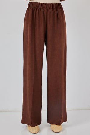 Kadın Keten Kimono İkili Takım 6727 - Kahverengi