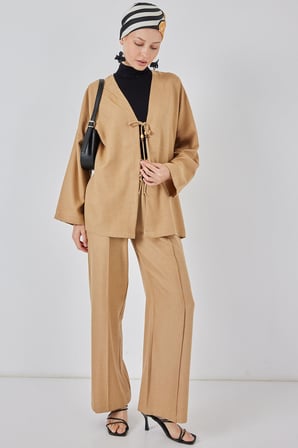 Kadın Keten Kimono İkili Takım 6727 - Bisküvi