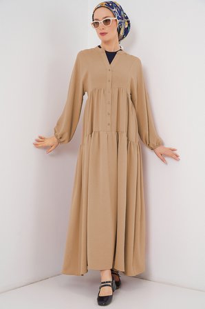 2527 Kadın Uzun Tesettür Elbise - Bisküvi