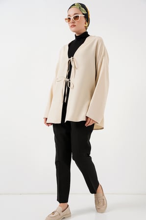 Keten Tesettür Kimono 5968 - Krem