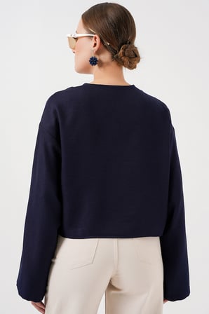 Önü Bağlamalı Keten Kimono 960 - Lacivert