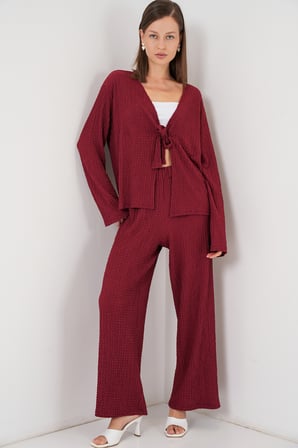 Kadın Örme Bluz Pantolon İkili Takım 30052 - Bordo