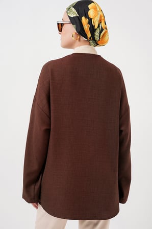 Keten Tesettür Kimono 5968 - Kahverengi