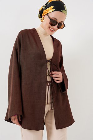 Keten Tesettür Kimono 5968 - Kahverengi