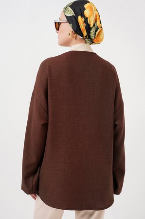 Keten Tesettür Kimono 5968 - Kahverengi