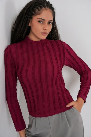 Kadın Dokulu Esnek Örme Bluz 975 - Bordo