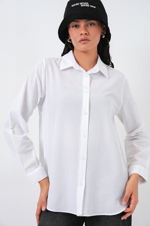 Kadın Oversize Basic Gömlek 20349 - Beyaz