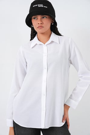 Kadın Oversize Basic Gömlek 20349 - Beyaz