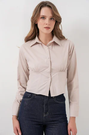 20231 Slim Fit Poplin Gömlek - Krem