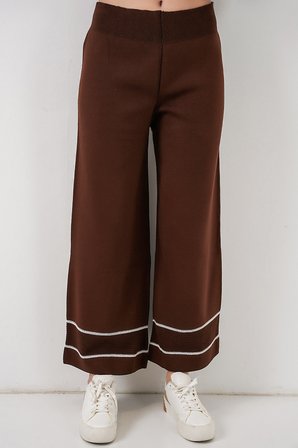 Kadın Çizgili Oversize Triko İkili Takım 15957 - Kahverengi