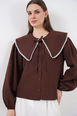 Kadın Bebe Yaka Gömlek 20314 - Kahverengi