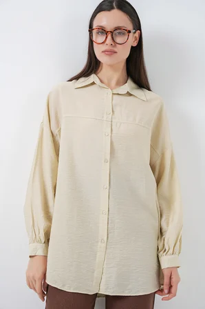 Kadın Uzun Oversize Gömlek 5965 - Ekru