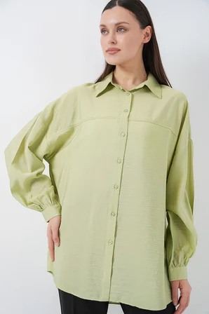 Kadın Uzun Oversize Gömlek 5965 - E.Yeşil