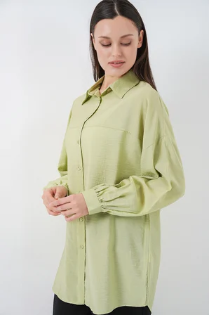 Kadın Uzun Oversize Gömlek 5965 - E.Yeşil