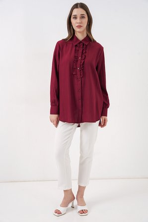 Fırfırlı Uzun Gömlek Tunik 5953 - Bordo