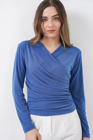 939 Anvelop Yaka Sandy Bluz - İndigo