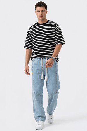 Erkek Rahat Kesim Baggy Jean Pantolon 30074 - Mavi
