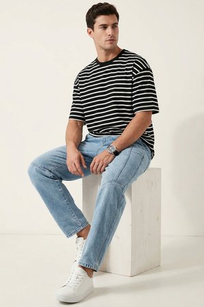 Erkek Rahat Kesim Baggy Jean Pantolon 30074 - Mavi