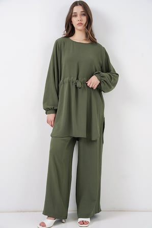 Kadın Uzun Tunik Pantolon İkili Takım 6719 - Haki