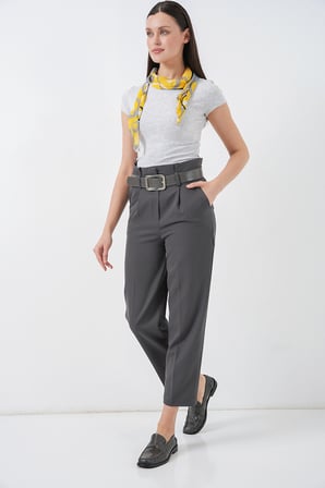6556 Kemerli Kumaş Pantolon - Antrasit