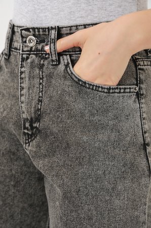 Kadın Bol Paça Yüksek Bel Palazzo Kot Pantolon 6656 - Gri