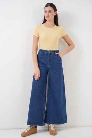 Kadın Geniş Paça Yüksek Bel Kot Pantolon 30080 - Mavi