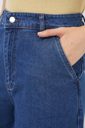 Kadın Geniş Paça Yüksek Bel Kot Pantolon 30080 - Mavi