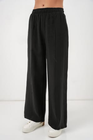 Kadın Beli Lastikli Bol Paça Pantolon 30087 - Siyah
