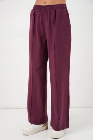 Kadın Beli Lastikli Bol Paça Pantolon 30087 - Bordo