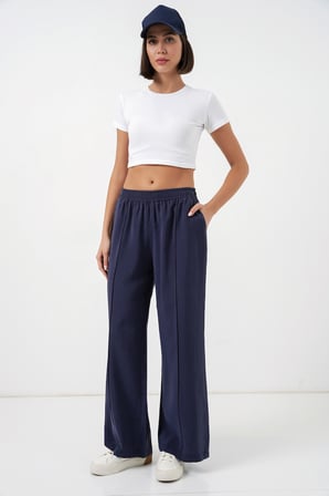 Kadın Beli Lastikli Bol Paça Pantolon 30087 - Lacivert