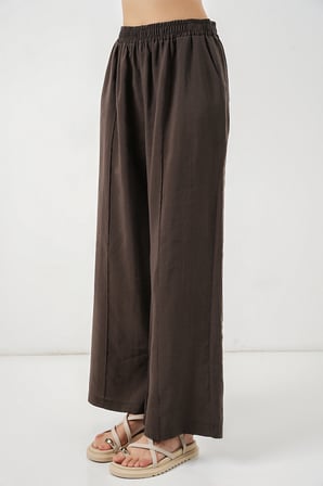 Kadın Beli Lastikli Bol Paça Pantolon 30087 - A.Kahve