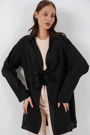 Kadın Salaş Bağcıklı Kimono 5981 - Siyah