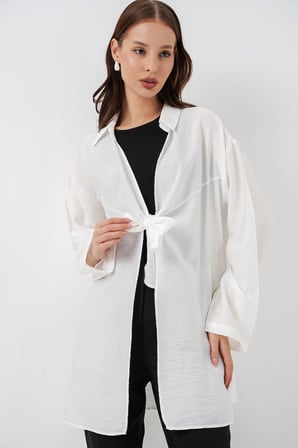Kadın Salaş Bağcıklı Kimono 5981 - Beyaz