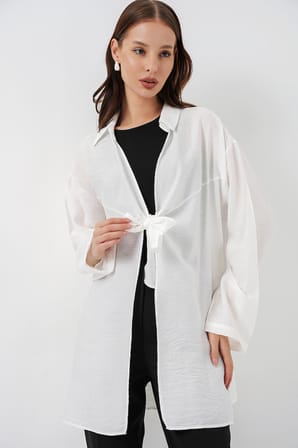 Kadın Salaş Bağcıklı Kimono 5981 - Beyaz